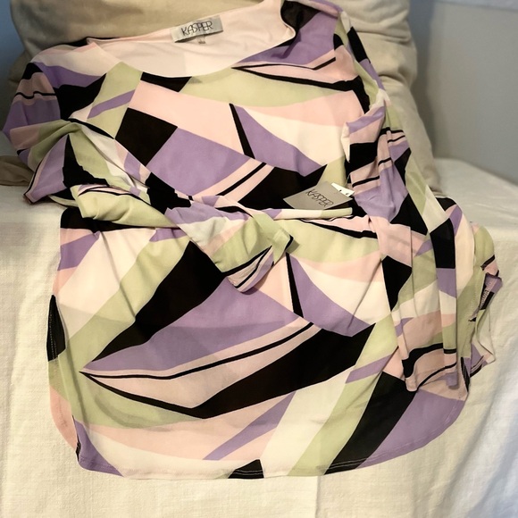 Kasper Tutu tunic geometric sheer sleeves Rare!! SZ: L NWT - Picture 3 of 15